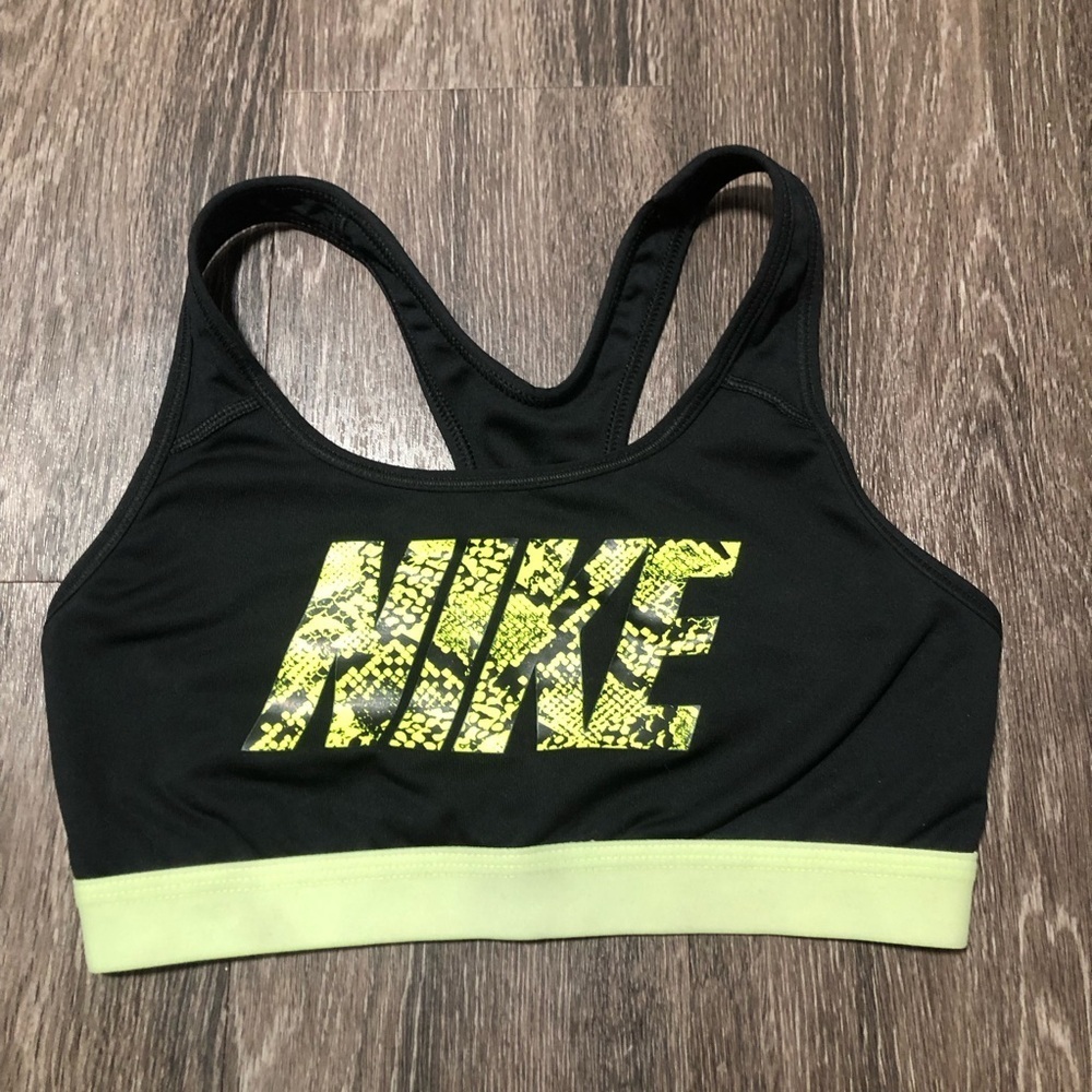 Nike Pro Classic Sports Bra Black Volt Snake Print Logo Small